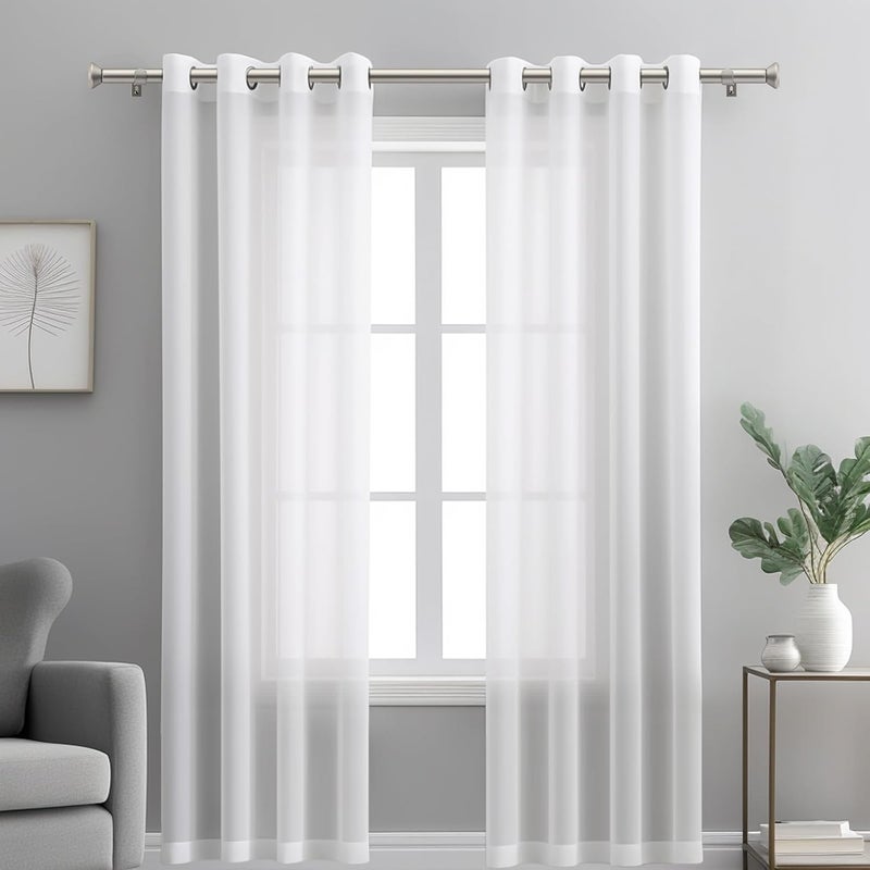 SIMEWIN Heavy Duty Curtain Rods for Windows 28 to 48 Inches, 1 Inch Silver Adjustable Curtain Rods with Diamond Finials (Silver,28-48) - Image 3